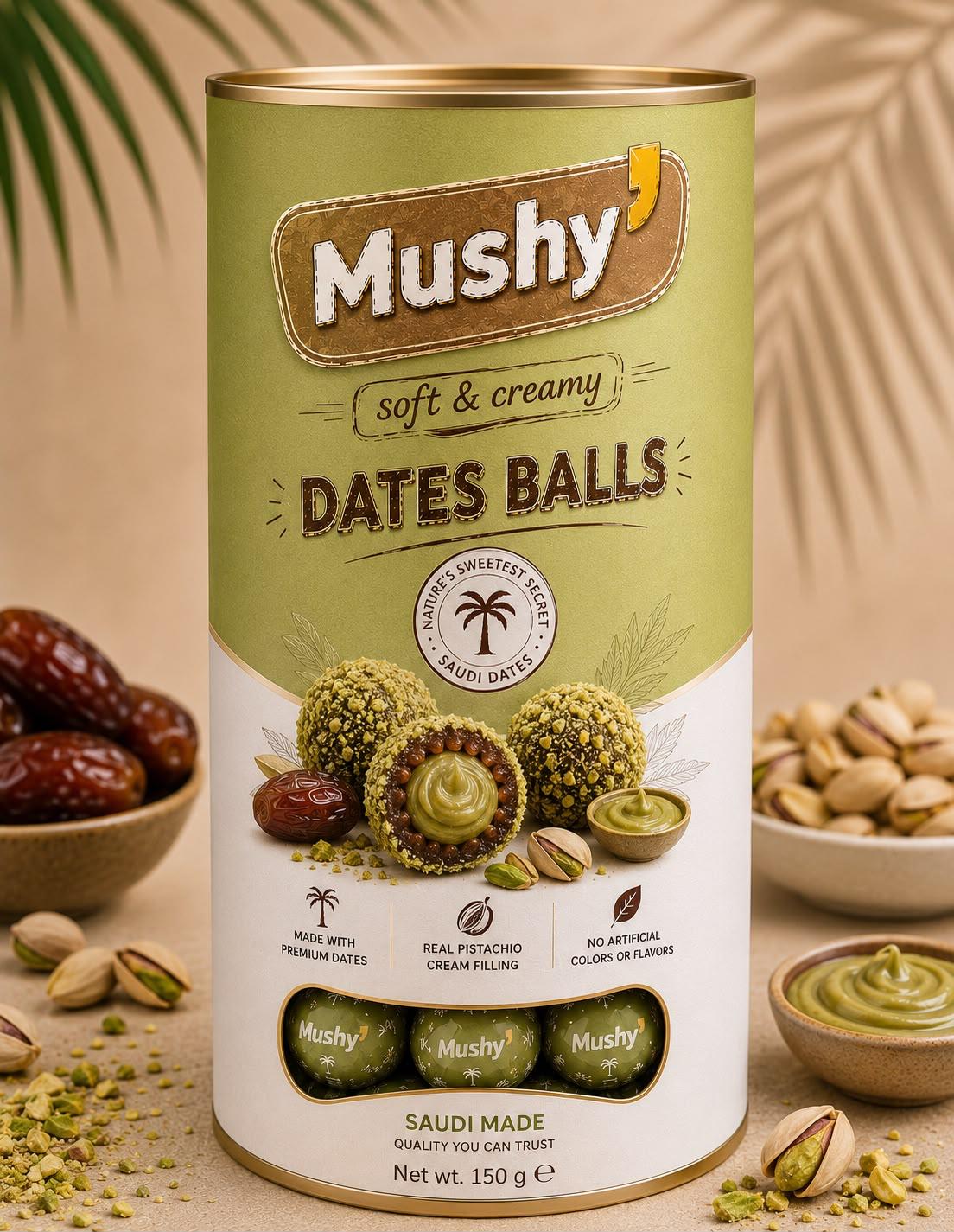 Bolas de dátiles cremosas con pistacho (lata 150 g)